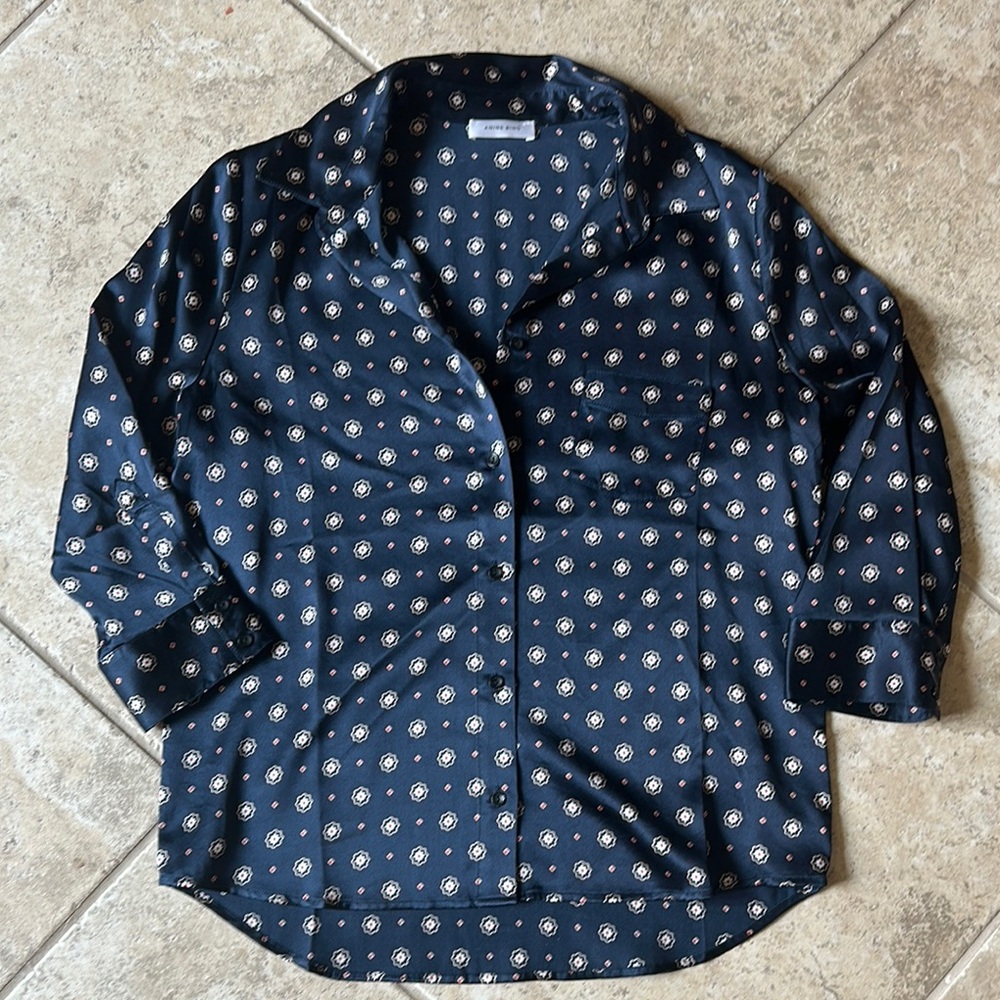 Anine Bing Navy Patterned Button-Up Shirt